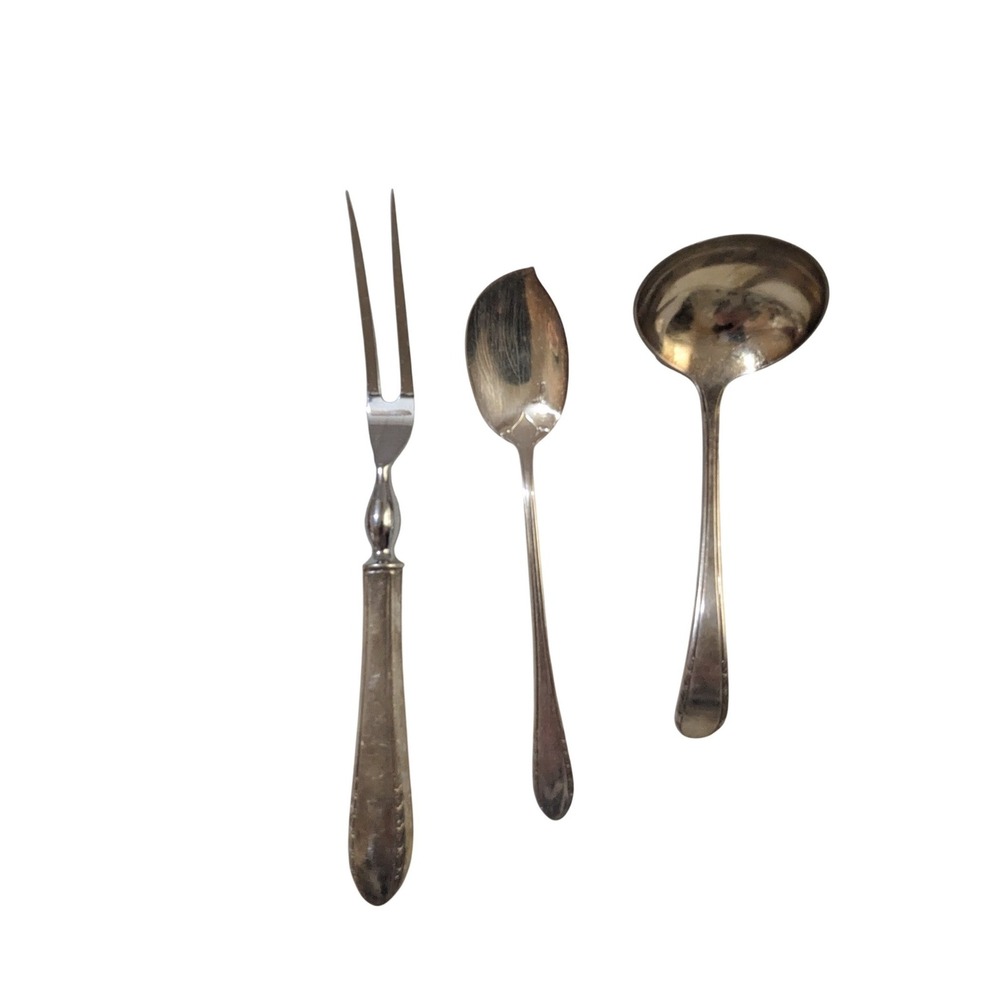 Holmes & Edwards May Queen Silverplate Meat Fork Jelly Server Ladle 3pc Set